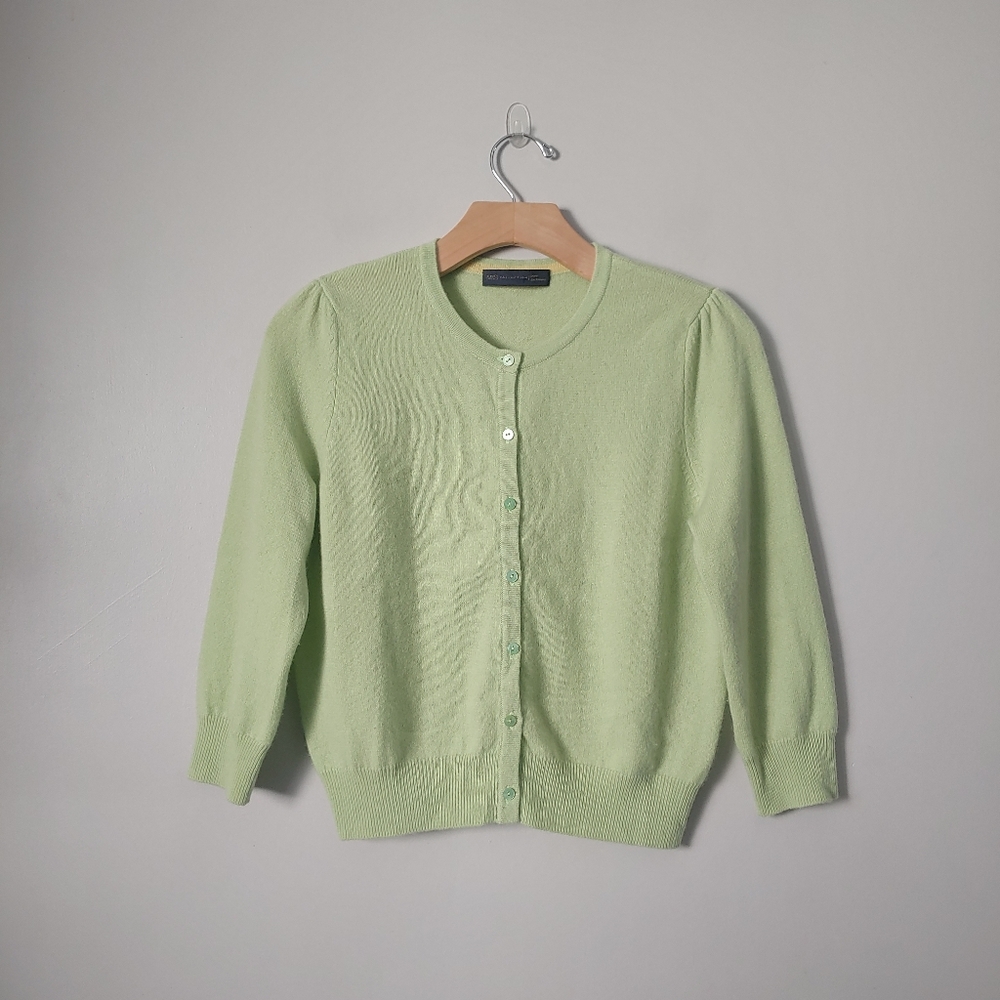 Marks & Spencer Crewneck Cashmere Cardigan Size Medium Green - Picture 3 of 16